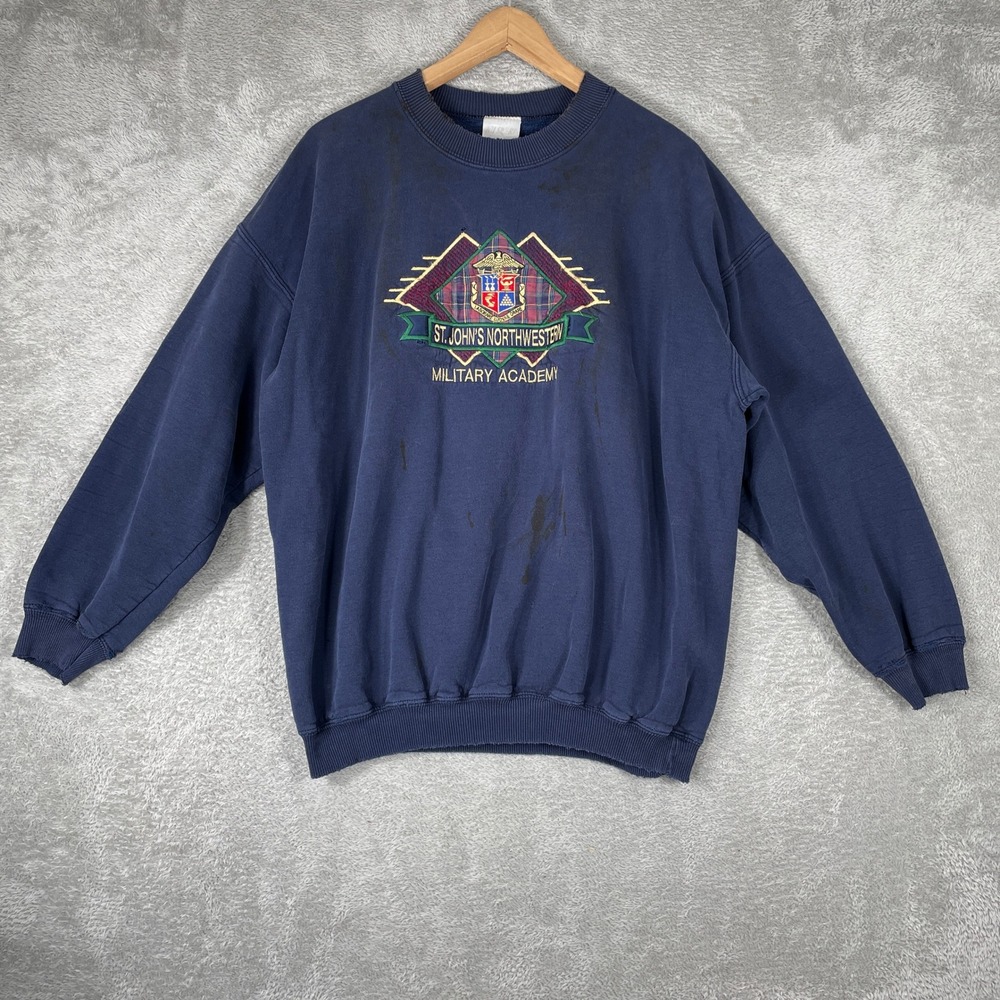 Vintage St Johns Northwestern Military Academy Sweatshirt Mens XL Navy 90s